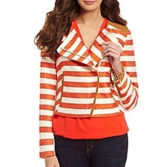 LKNW Gibson Latimer XL Asymmetrical Stripe Jacket blazer orange white (Z23 - Picture 1 of 8